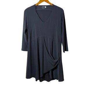 Sympli Women Tunic Top 14 Black V-Neck Plus Size Drape Pocket Lagenlook Travel